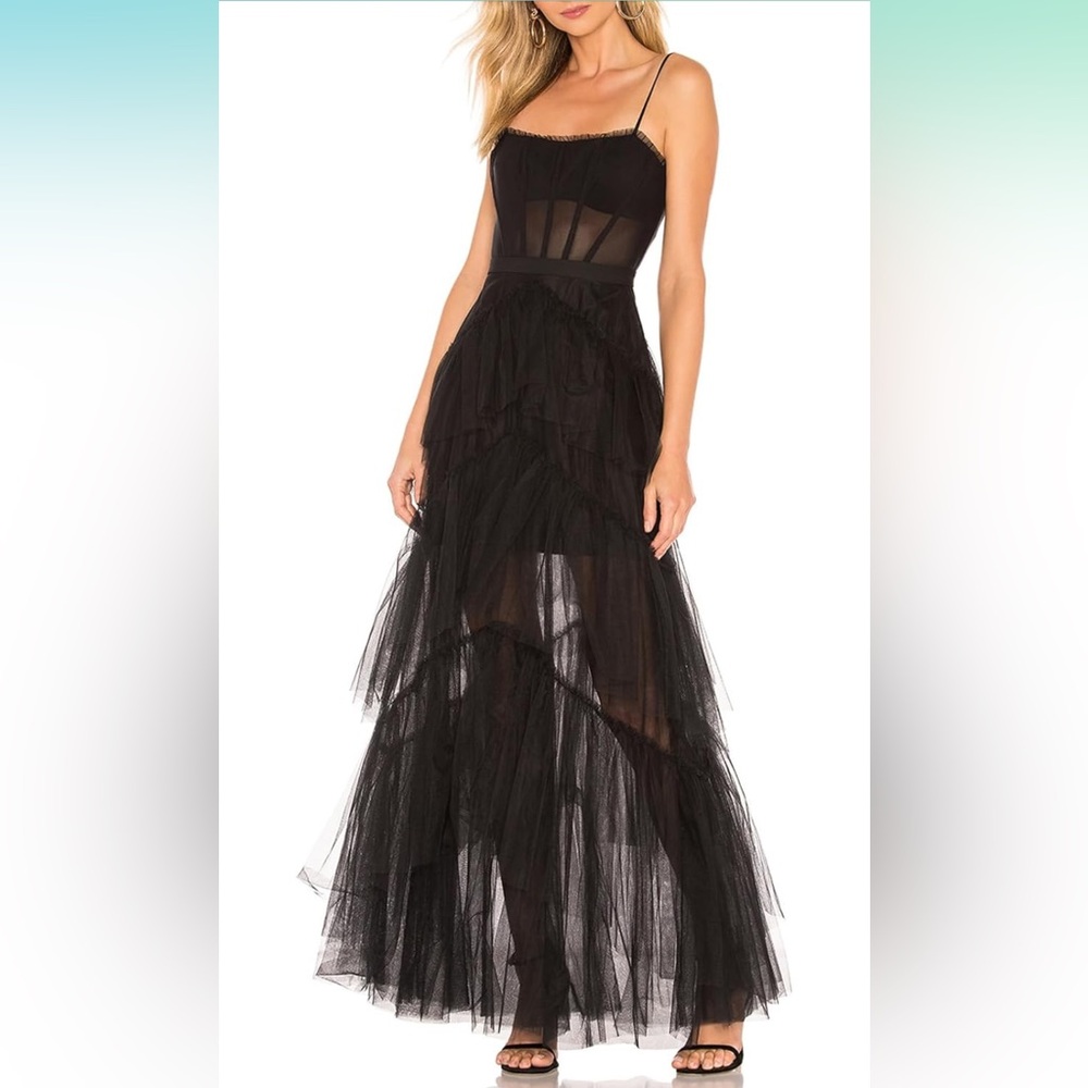 Elegant lace tulle ruffle layer hem dress